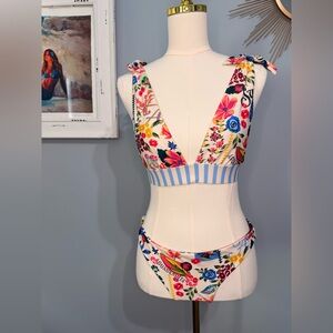 Aqua Bendita - Anthropology Floral Print Bikini Set with reversible bottoms (M)